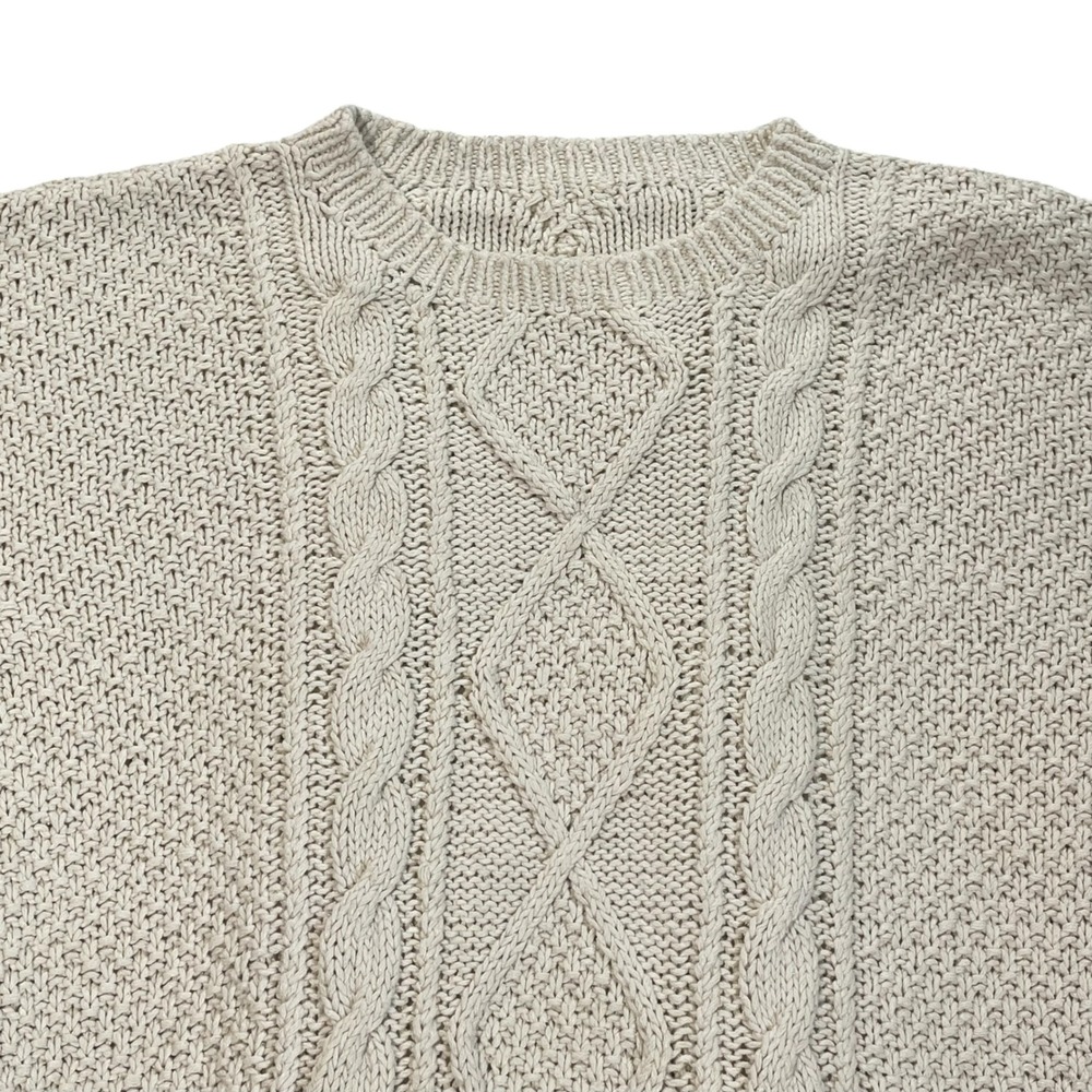 Mens Silk Cotton Cable Knit Sweater Cream Off White Pullover Size Medium